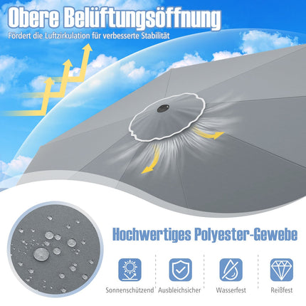 3m Grey Patio Umbrella, Crank Handle, Tilt Function