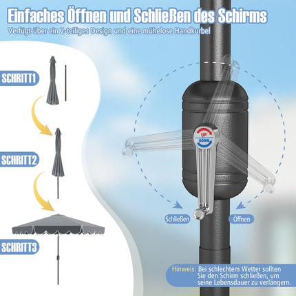 3m Grey Patio Umbrella, Crank Handle, Tilt Function