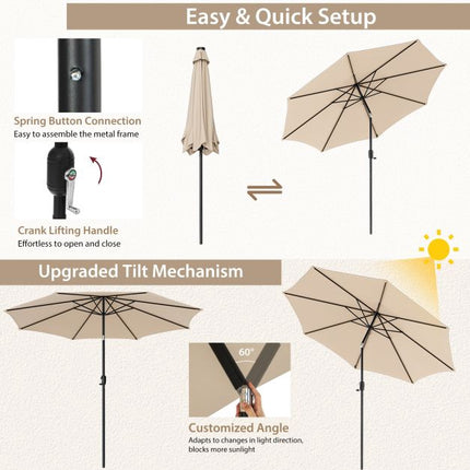 3m Ampelschirm, 8-fach kippbar, Kurbelmechanismus, belüftete Oberseite, Beige