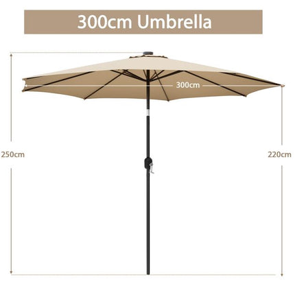 3m Ampelschirm, 8-fach kippbar, Kurbelmechanismus, belüftete Oberseite, Beige