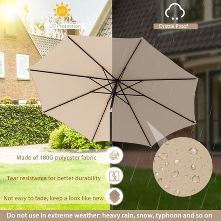 3m Ampelschirm, 8-fach kippbar, Kurbelmechanismus, belüftete Oberseite, Beige