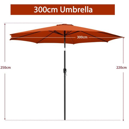 3m Sonnenschirm, mit Knickfunktion und Kurbel, 8-Rippen-Schirmdach, Orange