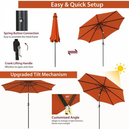 3m Sonnenschirm, mit Knickfunktion und Kurbel, 8-Rippen-Schirmdach, Orange