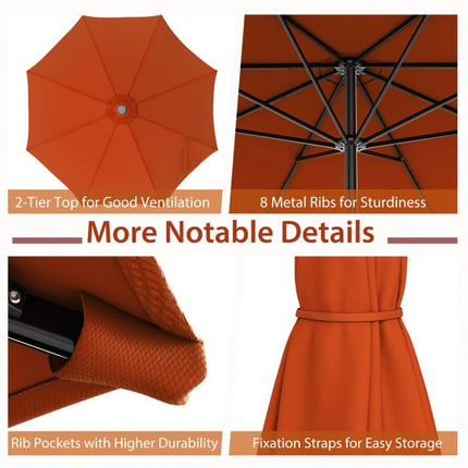 3m Sonnenschirm, mit Knickfunktion und Kurbel, 8-Rippen-Schirmdach, Orange