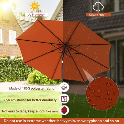 3m Sonnenschirm, mit Knickfunktion und Kurbel, 8-Rippen-Schirmdach, Orange