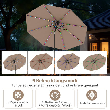Zahradní slunečník 3m se solárními LED světly, 9 režimů