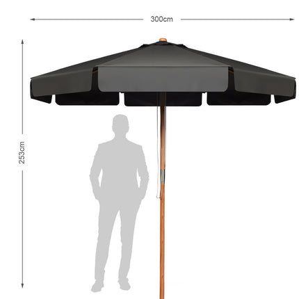 Parasol de 3 m avec angle d'inclinaison réglable, 8 barres transversales et tissu polyester imperméable avec protection UV, gris