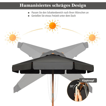 Parasol de 3 m avec angle d'inclinaison réglable, 8 barres transversales et tissu polyester imperméable avec protection UV, gris