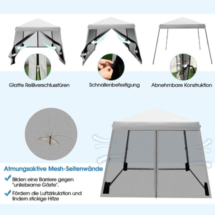 Grande tente de réception à baldaquin de 3 m x 3 m avec pieds inclinés, grise