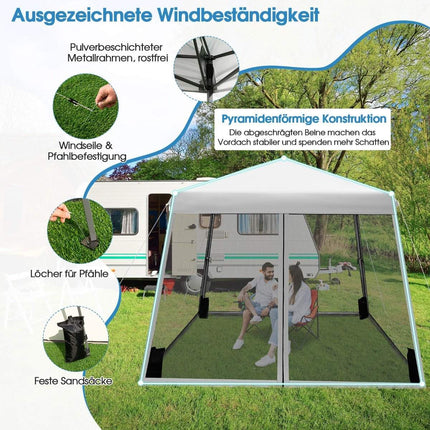 Grande tente de réception à baldaquin de 3 m x 3 m avec pieds inclinés, grise