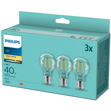 3er-Pack LED E27 Normal Klar 40W 470lm