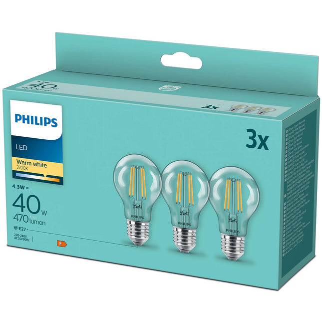 3er-Pack LED E27 Normal Klar 40W 470lm