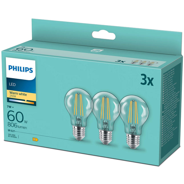 3er-Pack LED E27 Normal Klar 60W 806lm