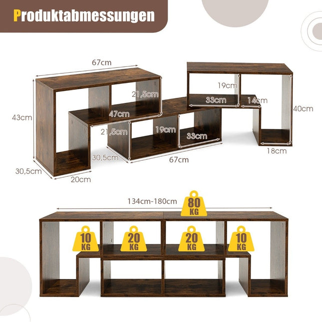 3-teiliger TV-Schrank aus Holz für Fernseher bis 65" Frei kombinierbarer TV-Ständer braun