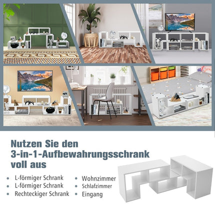 3-teiliger TV-Schrank aus Holz für Fernseher bis 65" Frei kombinierbarer TV-Ständer weiß