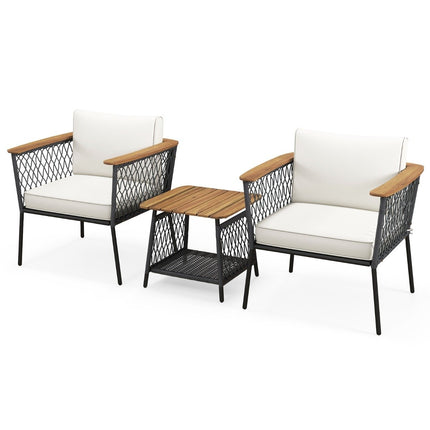 Ensemble de jardin 3 pièces, chaises en rotin avec table basse à deux niveaux, salon de jardin