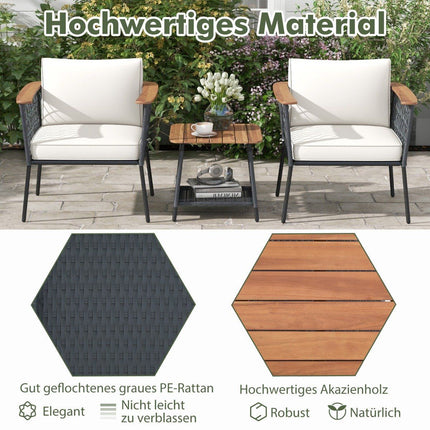 Ensemble de jardin 3 pièces, chaises en rotin avec table basse à deux niveaux, salon de jardin