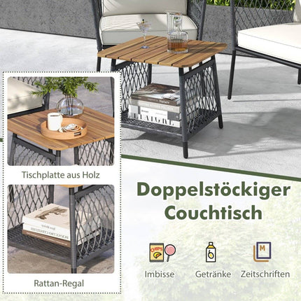 Ensemble de jardin 3 pièces, chaises en rotin avec table basse à deux niveaux, salon de jardin