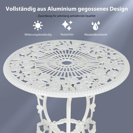 3 tlg. Gartenmöbel Set Balkonset mit 2 Stühlen &amp; Tisch aus Aluguss &amp; Gusseisen Weiß