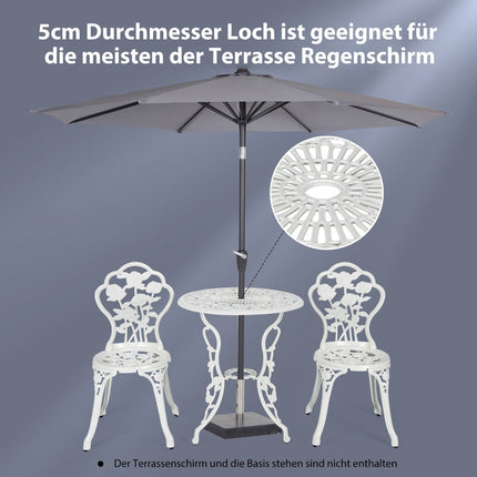 3 tlg. Gartenmöbel Set Balkonset mit 2 Stühlen &amp; Tisch aus Aluguss &amp; Gusseisen Weiß