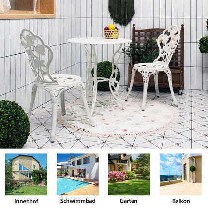 3 tlg. Gartenmöbel Set Balkonset mit 2 Stühlen &amp; Tisch aus Aluguss &amp; Gusseisen Weiß