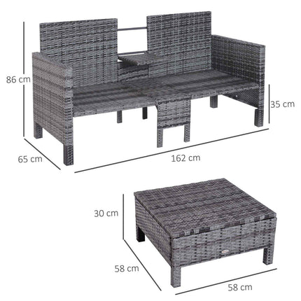 Garten-Sitzgruppe aus grauem Polyrattan mit Kissen – 3-teilig