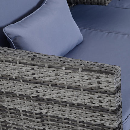 Garten-Sitzgruppe aus grauem Polyrattan mit Kissen – 3-teilig