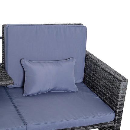 Garten-Sitzgruppe aus grauem Polyrattan mit Kissen – 3-teilig
