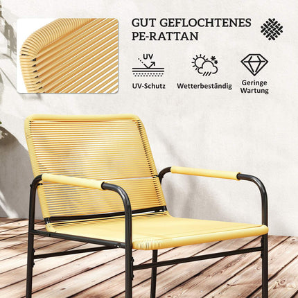Rattan-Bistro-Set – 2 Stühle & Tisch, Garten/Terrasse, Gelb