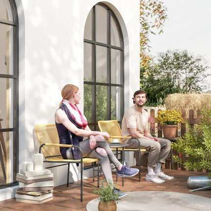 Rattan-Bistro-Set – 2 Stühle & Tisch, Garten/Terrasse, Gelb