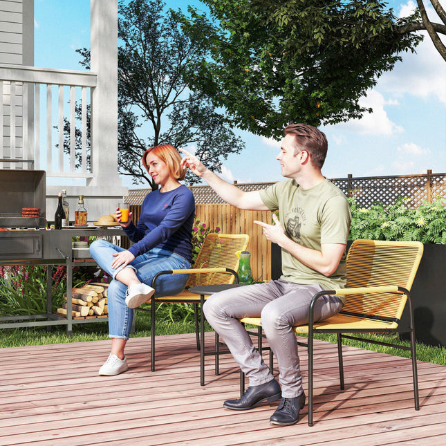 Rattan-Bistro-Set – 2 Stühle & Tisch, Garten/Terrasse, Gelb