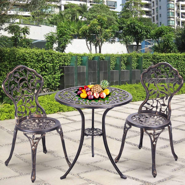 3-tlg. Antik Aluguss Bistroset Balkonset Sitzgruppe Gartentisch mit 2 Stühlen Schwarz