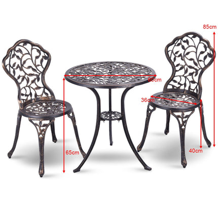 3-tlg. Antik Aluguss Bistroset Balkonset Sitzgruppe Gartentisch mit 2 Stühlen Schwarz
