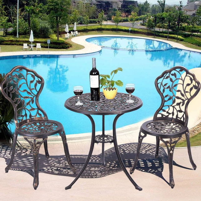 3-tlg. Antik Aluguss Bistroset Balkonset Sitzgruppe Gartentisch mit 2 Stühlen Schwarz