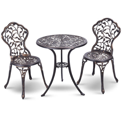 3-tlg. Antik Aluguss Bistroset Balkonset Sitzgruppe Gartentisch mit 2 Stühlen Schwarz