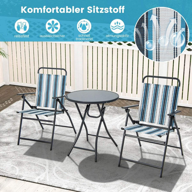 3-teiliges Balkonset Bistrotisch mit 2 Klappstühlen Sitzgruppe mit robustem Metallgestell