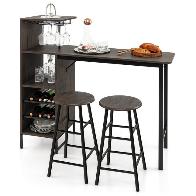 3-delige bartafel- en stoelenset, eettafelset in barhoogte, bruin