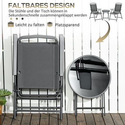 Metall-Bistrogarnitur, 3-teilig, wetterfest, Klapptisch