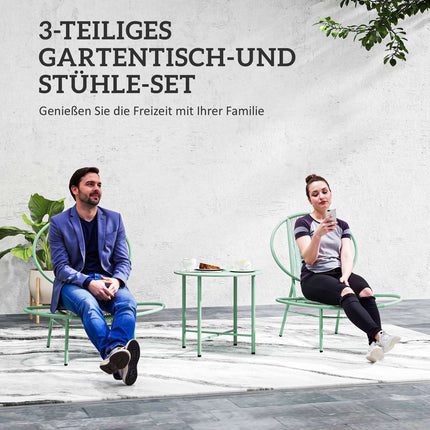 Green Steel Bistro Set - weatherproof, ergonomic chairs