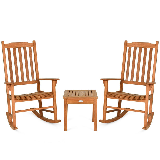 3-teiliges Bistro-Set mit Schaukelstühlen aus natürlichem Eukalyptusholz