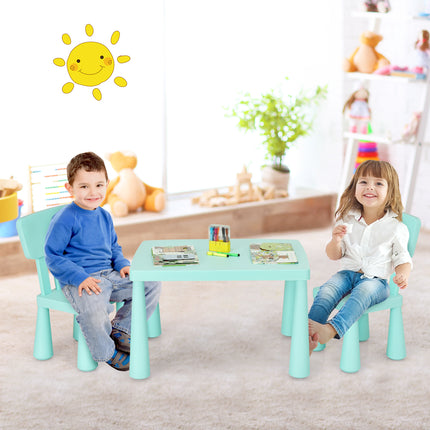 3-teilige Kindersitzgruppe, Kindertisch mit 2 Stühlen, Kindermöbel aus Kunststoff, grün