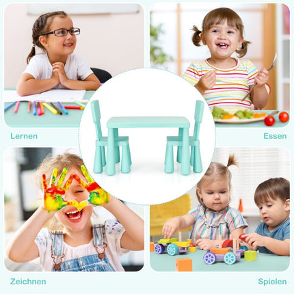 3-teilige Kindersitzgruppe, Kindertisch mit 2 Stühlen, Kindermöbel aus Kunststoff, grün