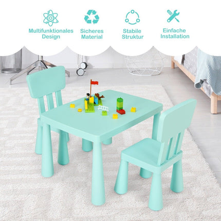 3-teilige Kindersitzgruppe, Kindertisch mit 2 Stühlen, Kindermöbel aus Kunststoff, grün