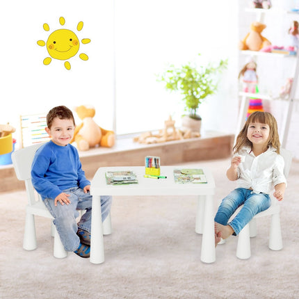 3-piece children's seating set, children's table with 2 chairs, children's furniture made of white plastic