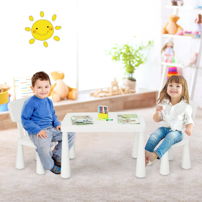 3-teilige Kindersitzgruppe, Kindertisch mit 2 Stühlen, Kindermöbel aus weißem Kunststoff
