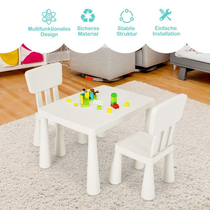 3-piece children's seating set, children's table with 2 chairs, children's furniture made of white plastic