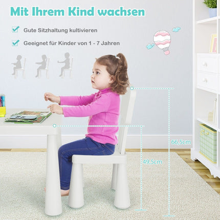 3-piece children's seating set, children's table with 2 chairs, children's furniture made of white plastic