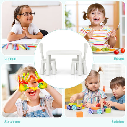 3-piece children's seating set, children's table with 2 chairs, children's furniture made of white plastic