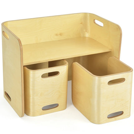 3-teiliges Kindertisch-Stühle-Set Kindersitzgruppe Holz Kindermöbel Lerntisch Natur