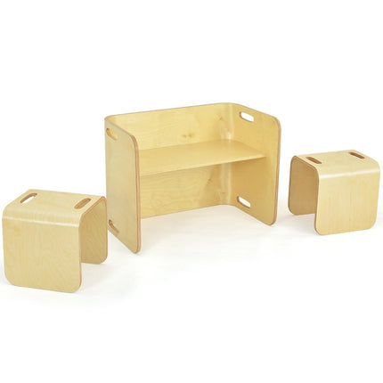3-teiliges Kindertisch-Stühle-Set Kindersitzgruppe Holz Kindermöbel Lerntisch Natur